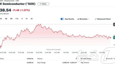 엔비디아 3.22% 급락, 필라델피아반도체지수 1.27%↓(종합)